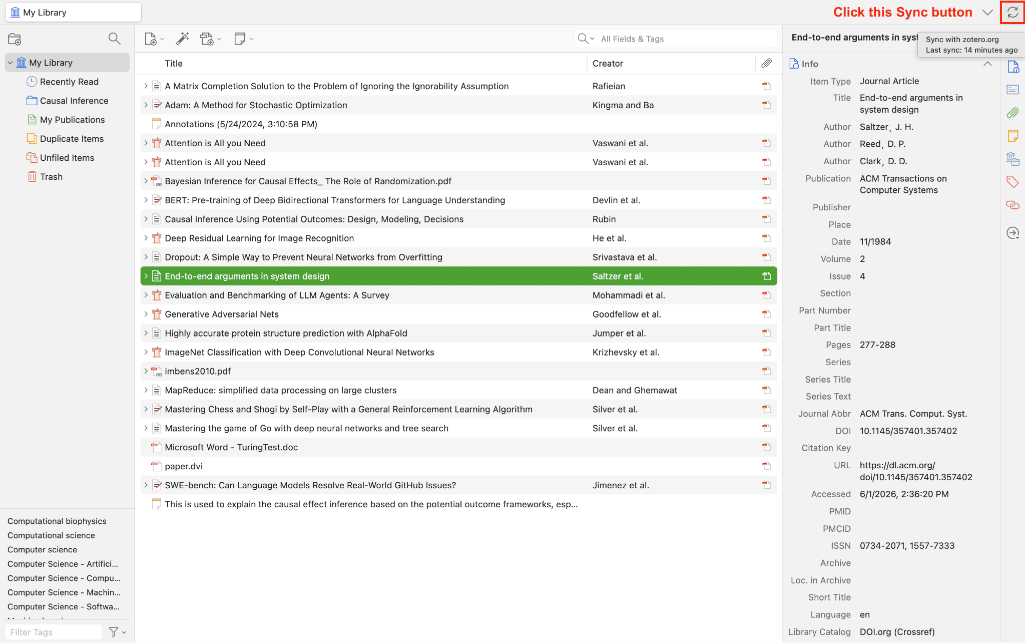 Zotero desktop sync